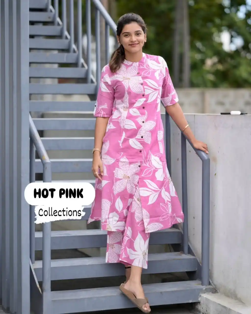 Blush Rose Pink Floral Motif Women’s Straight Kurta with Pant Set.png